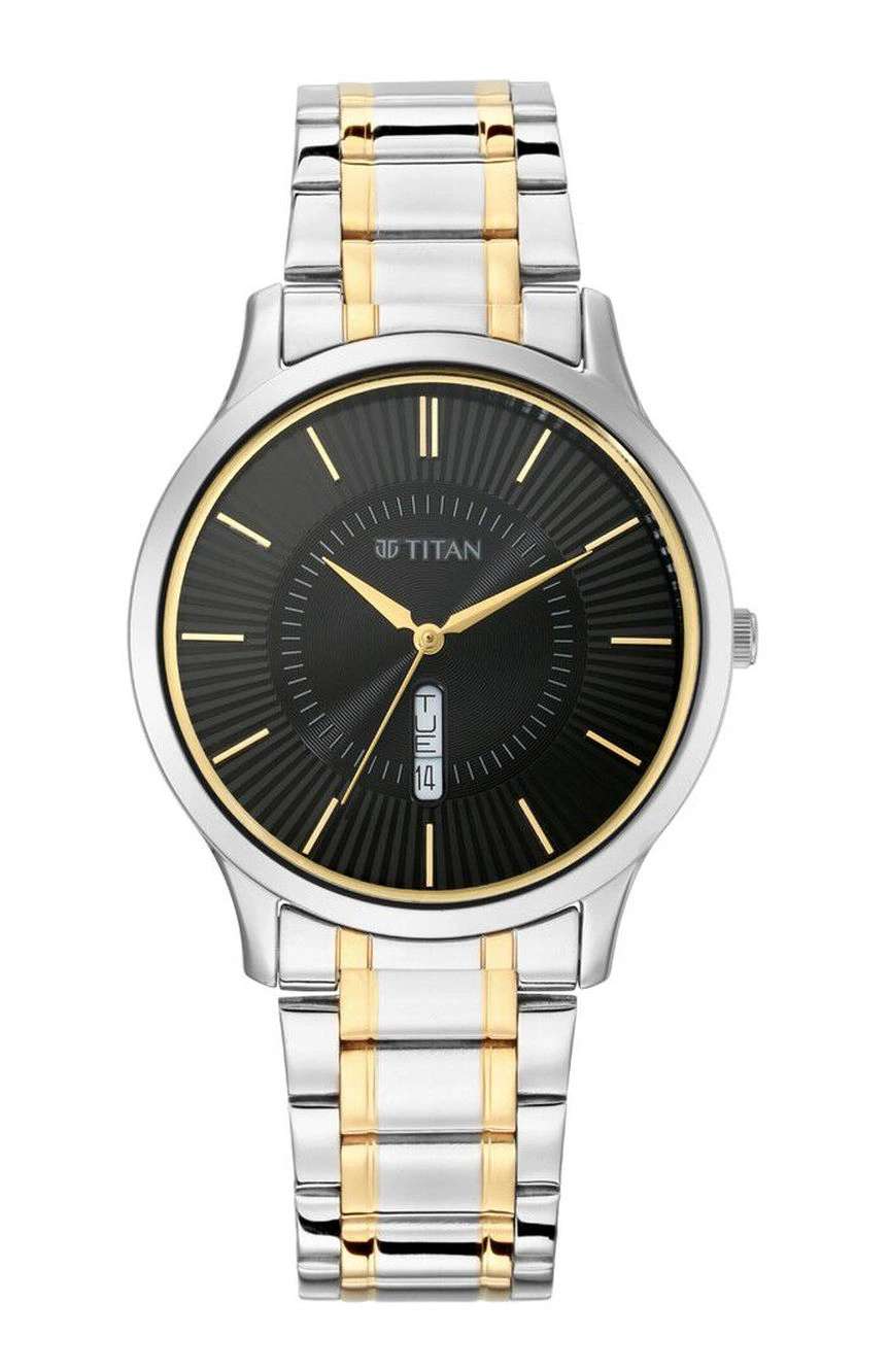 تيتان ساعة تيتان كوارتز بميناء أسود وسوار معدني للرجال