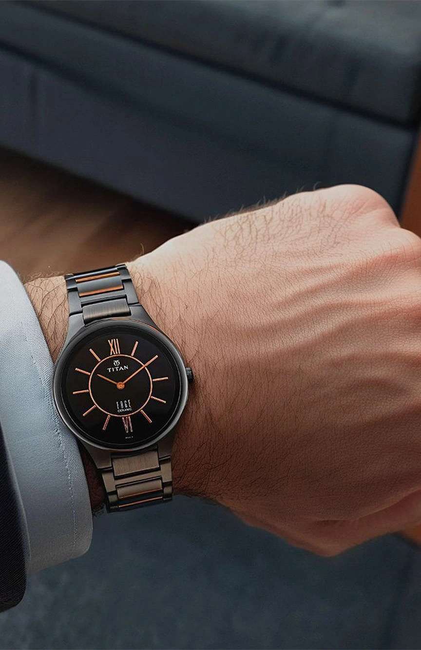 Titan Edge Ceramic Quartz in Rich Black Dial Watch for Men