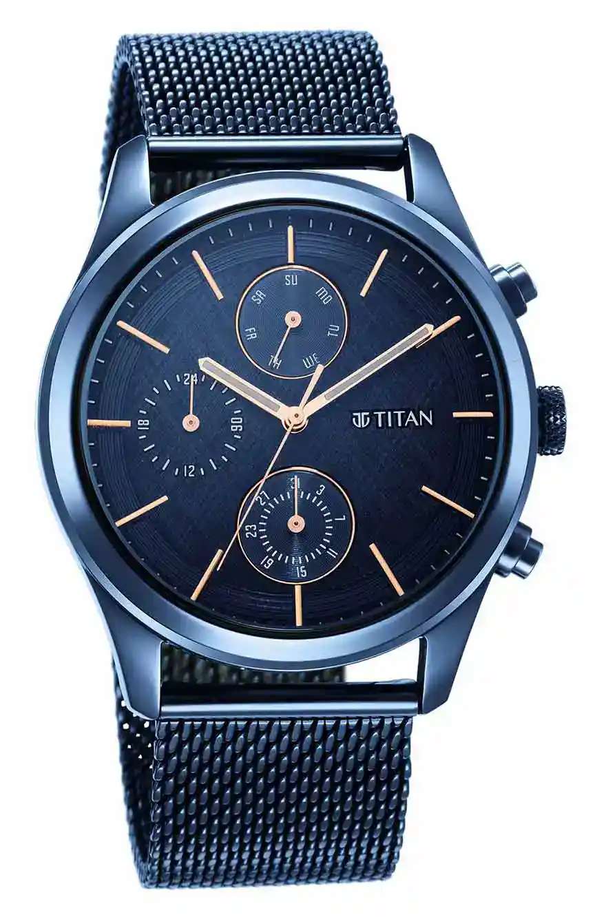 تيتان ساعة تيتان سارتوريال نيو سبلاش متعددة الوظائف بميناء أزرق وسوار شبكي للرجال