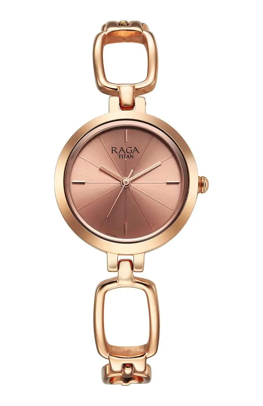 Titan Raga Quartz Analog Rose Gold Round Dial Rose Gold Metal Strap Watch For Women