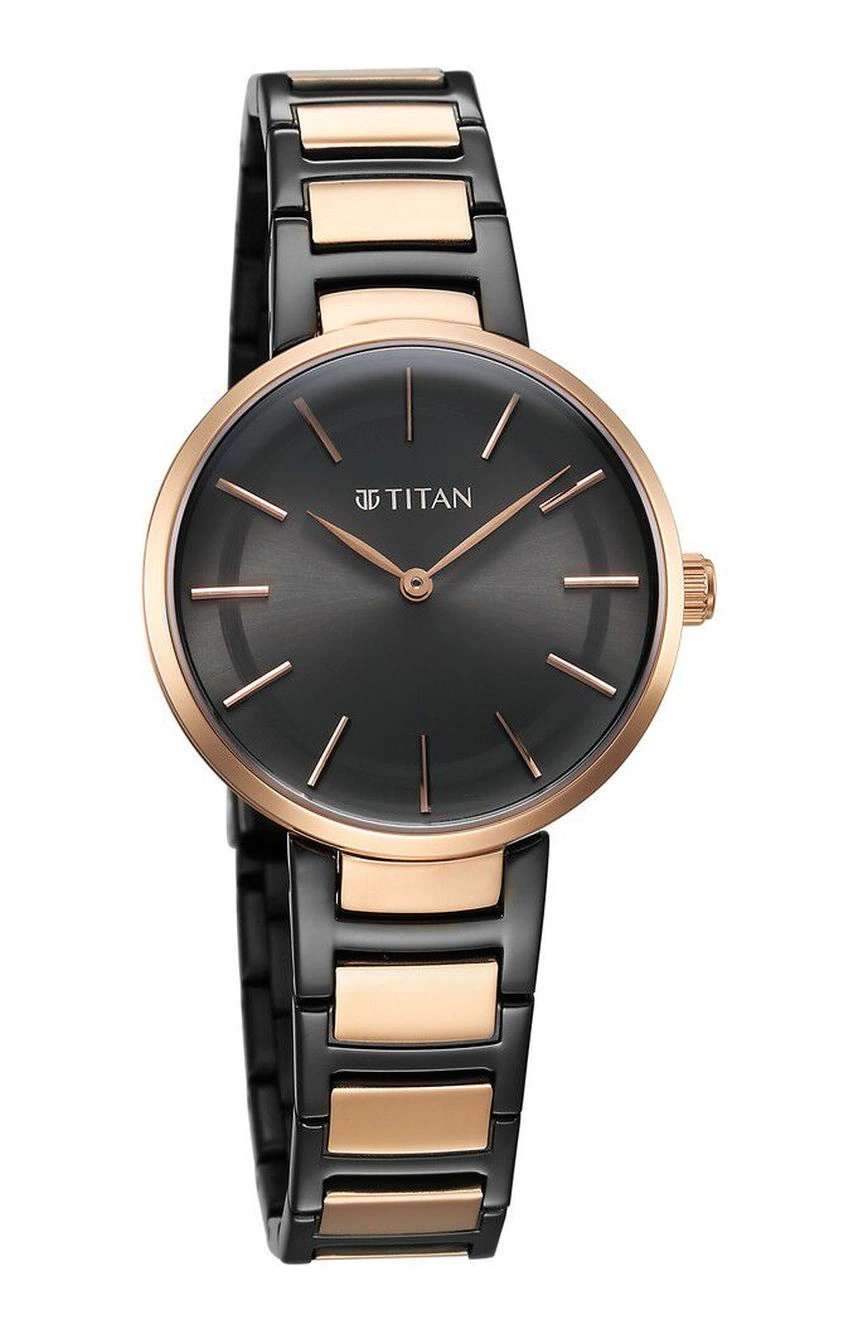 Titan Workwear Quartz Analog Anthracite Dial Stainless Steel Strap Watch for Women