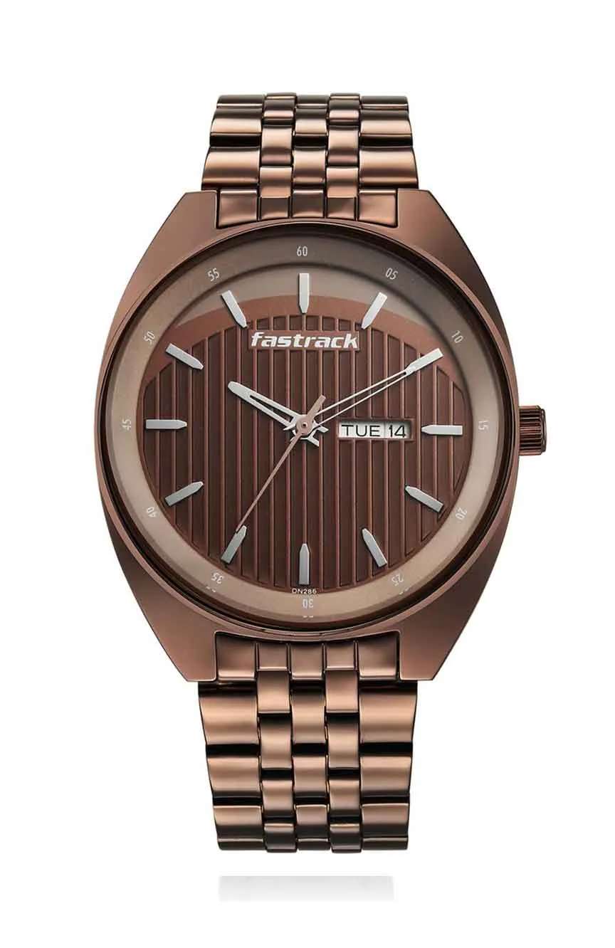 Titan Fastrack Snob X Brown Dial Metal Strap Watch for Guys