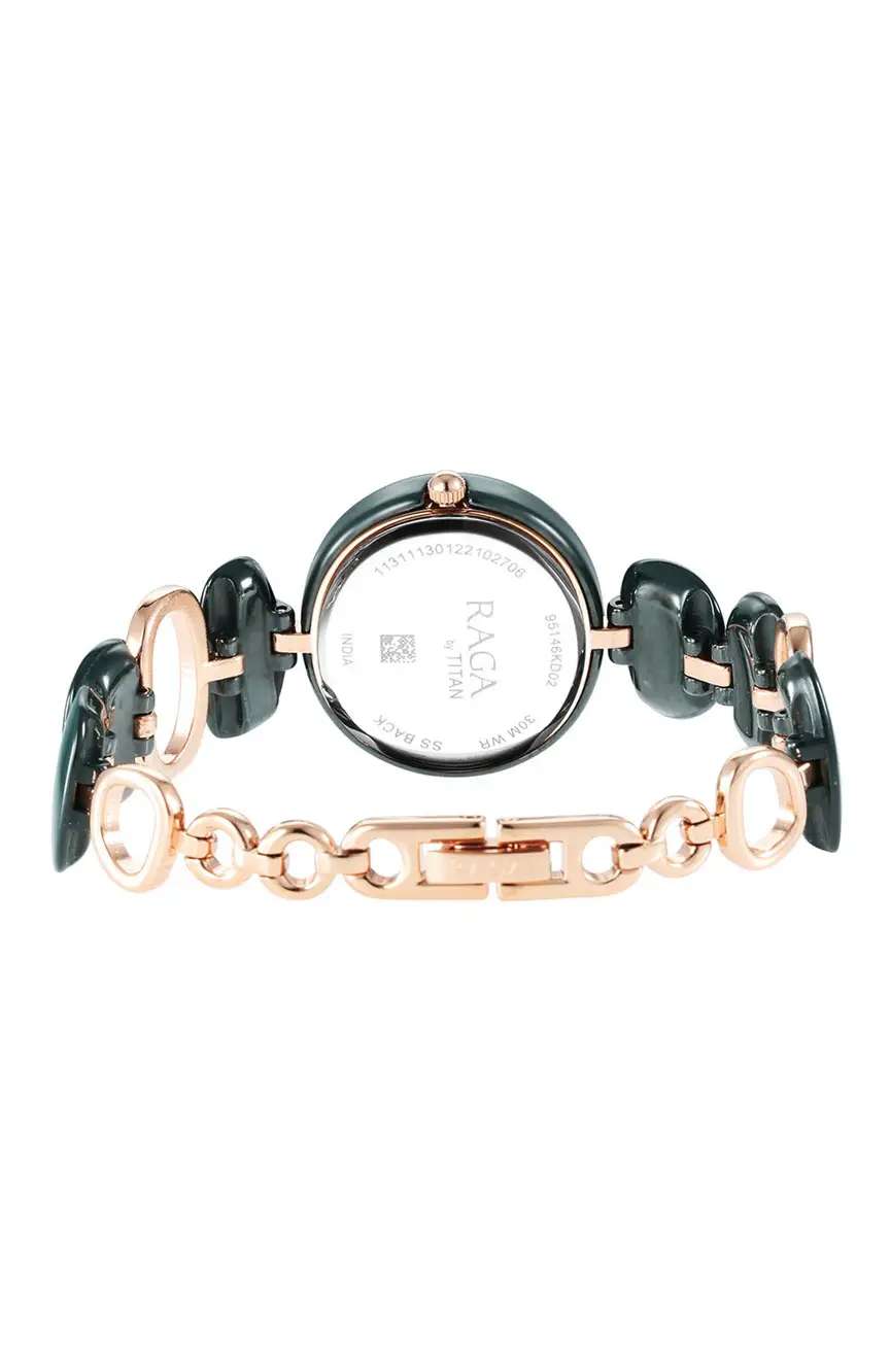 Titan Raga Ceramics Green Dial Analog Metal Strap Watch for Women