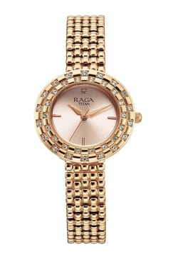 Titan Raga Showstopper Quartz Analog Rose Gold Dial Metal Strap Watch For Women