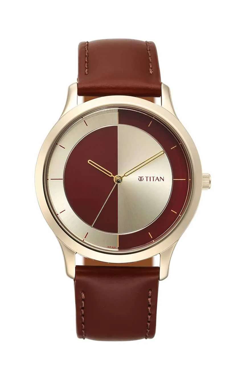 تيتان ساعة تيتان يين آند يانج بميناء أحمر وسوار جلدي للرجال