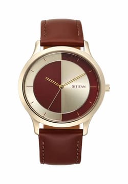 Titan ساعة تيتان يين آند يانج بميناء أحمر وسوار جلدي للرجال