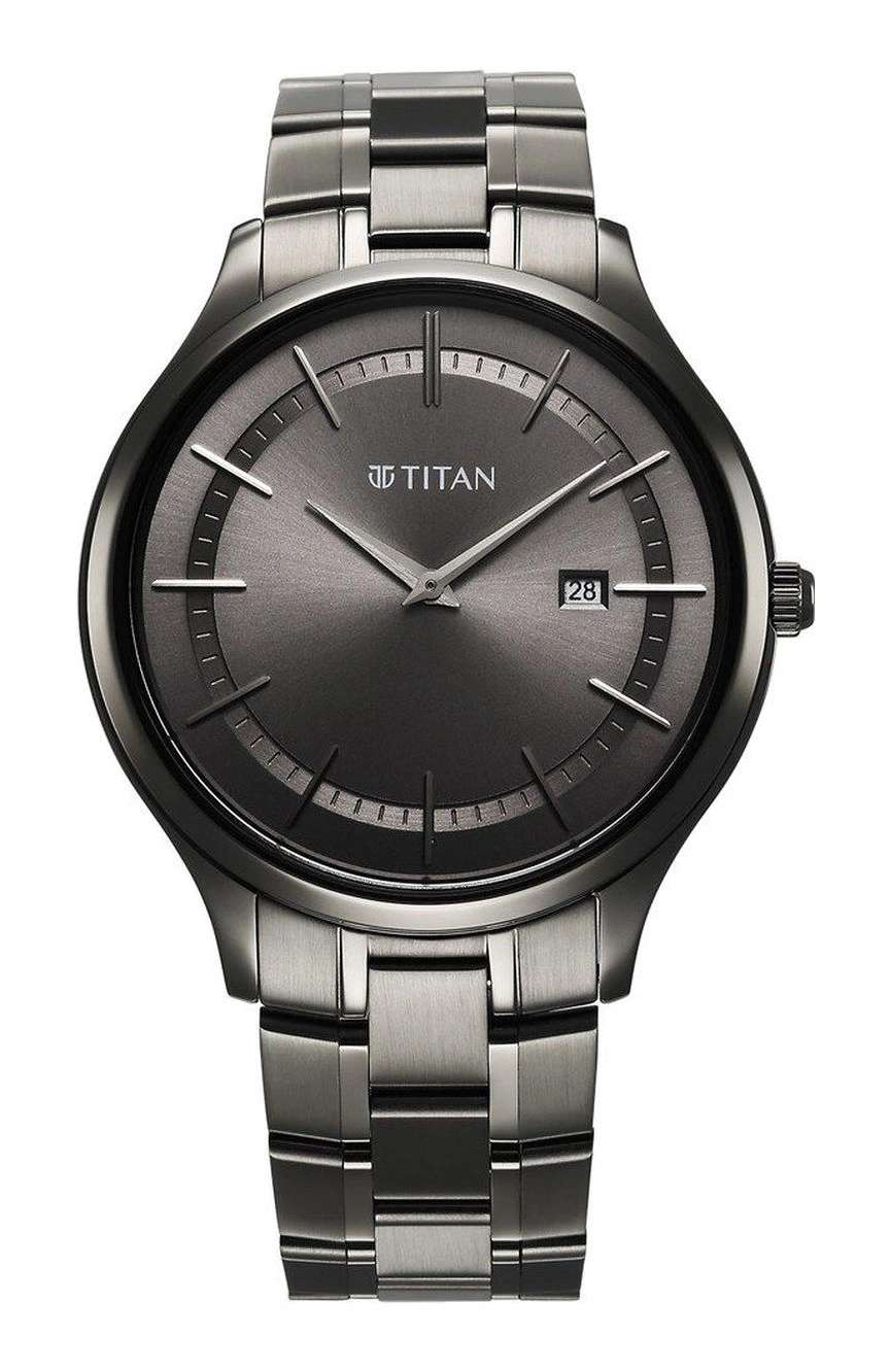 Titan Clasique Slim Quartz Analog with Date Grey Dial With Grey Color Stainless Steel Strap Watch For Men