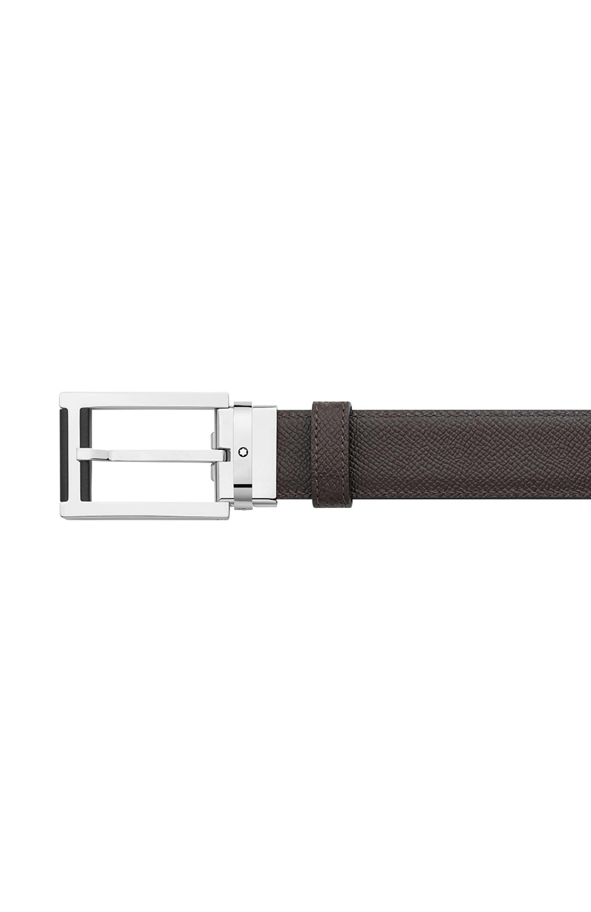 مون بلان Rectangular Stainless Steel & Black Leather Pin Buckle Belt