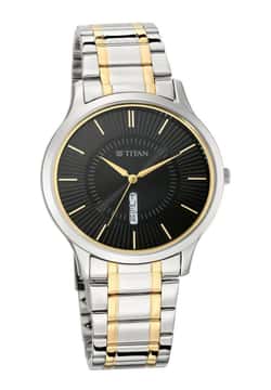 Titan Quartz Analog with Day and Date Black Dial Metal Strap Watch for Men