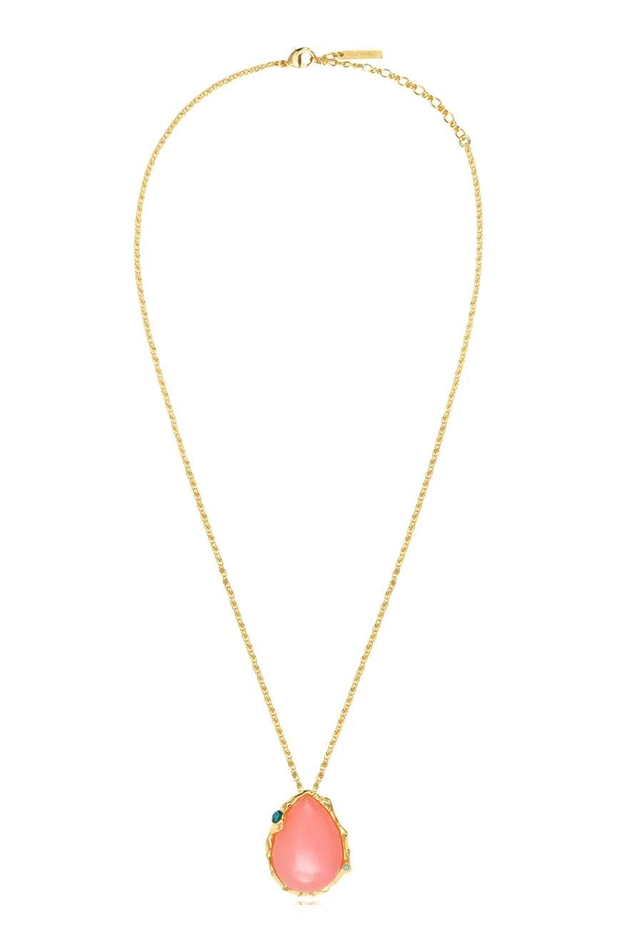 ستالايت Oceane Necklace On A Fine Chain With Pale Pink Pendant Set In Gold-Tone Metal - Multicolored