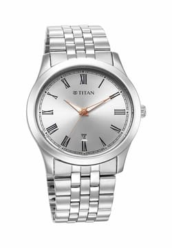 Titan Quartz Analog Silver White Dial Metal Strap Watch for Men