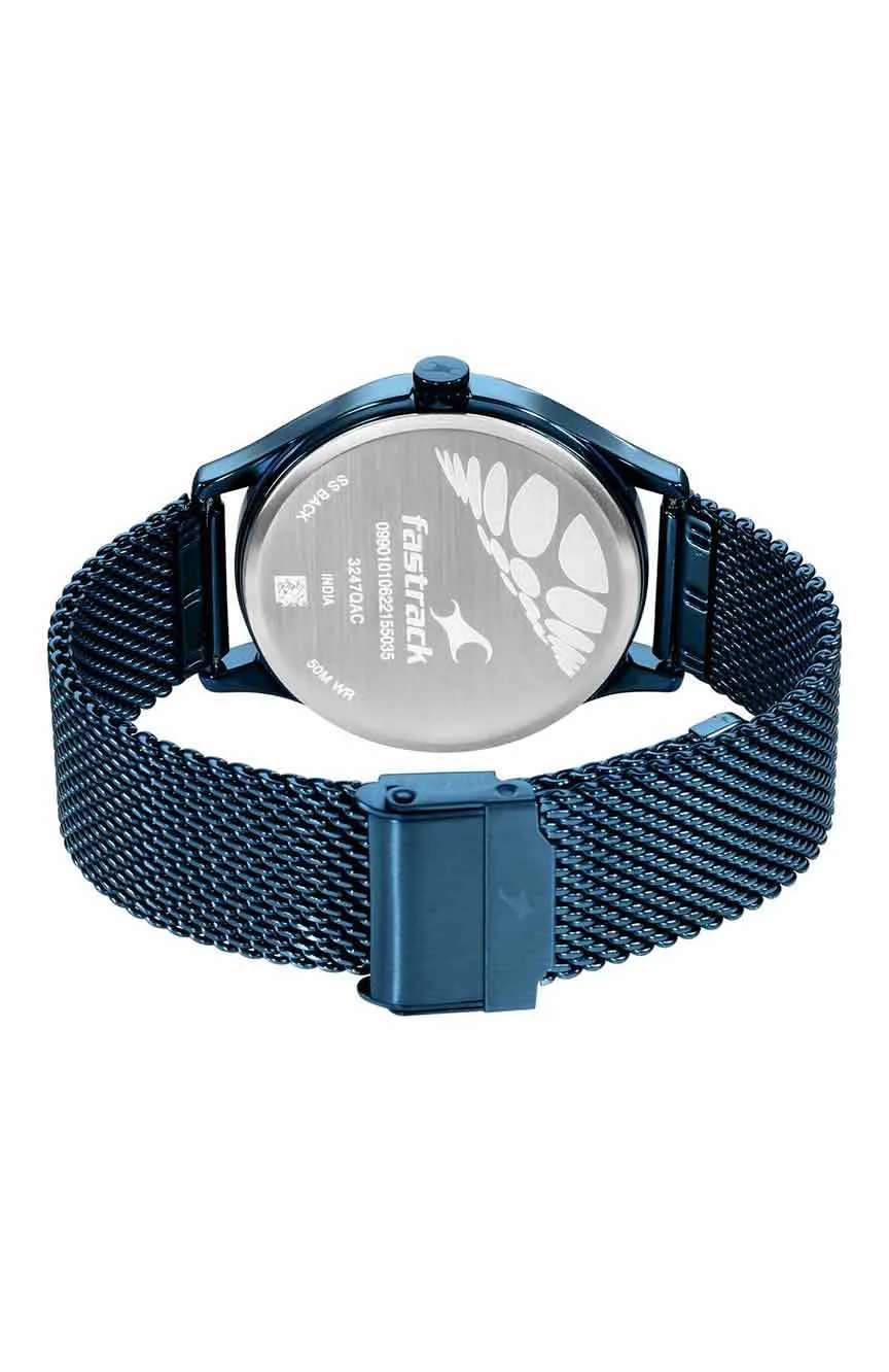 Titan Fastrack Style Up Quartz Analog with Day and Date Blue Dial Stainless Steel Strap Watch for Guys