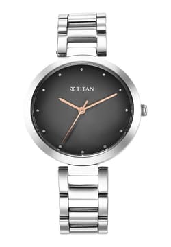 Titan Workwear Quartz Analog Black Dial Silver Stainless Steel Strap Watch for Women