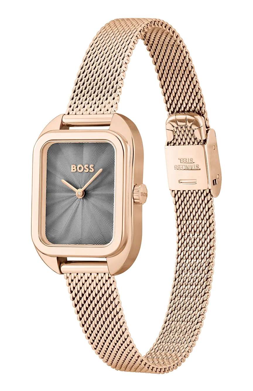 بوص ساعة يد نسائية بسوار ستانلس ستيل من بوص بتقنية الكوارتز- 1502683